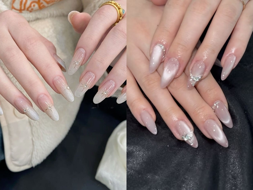 Mẫu nail trắng ombré ngọc trai